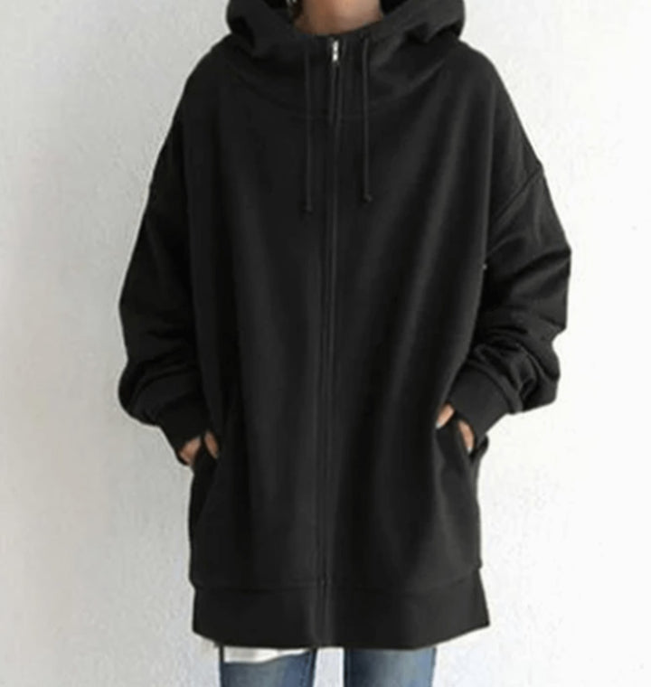 Women's Oversized Relaxed-Fit Full-Zip Hooded Sweatshirt - Black
