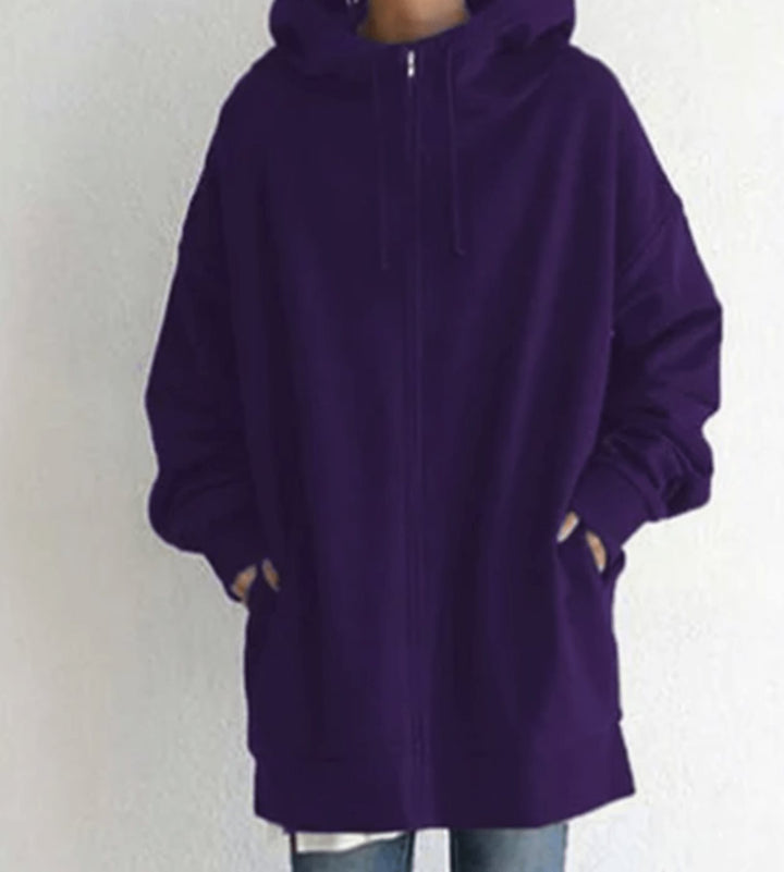 Women's Oversized Relaxed-Fit Full-Zip Hooded Sweatshirt - Purple