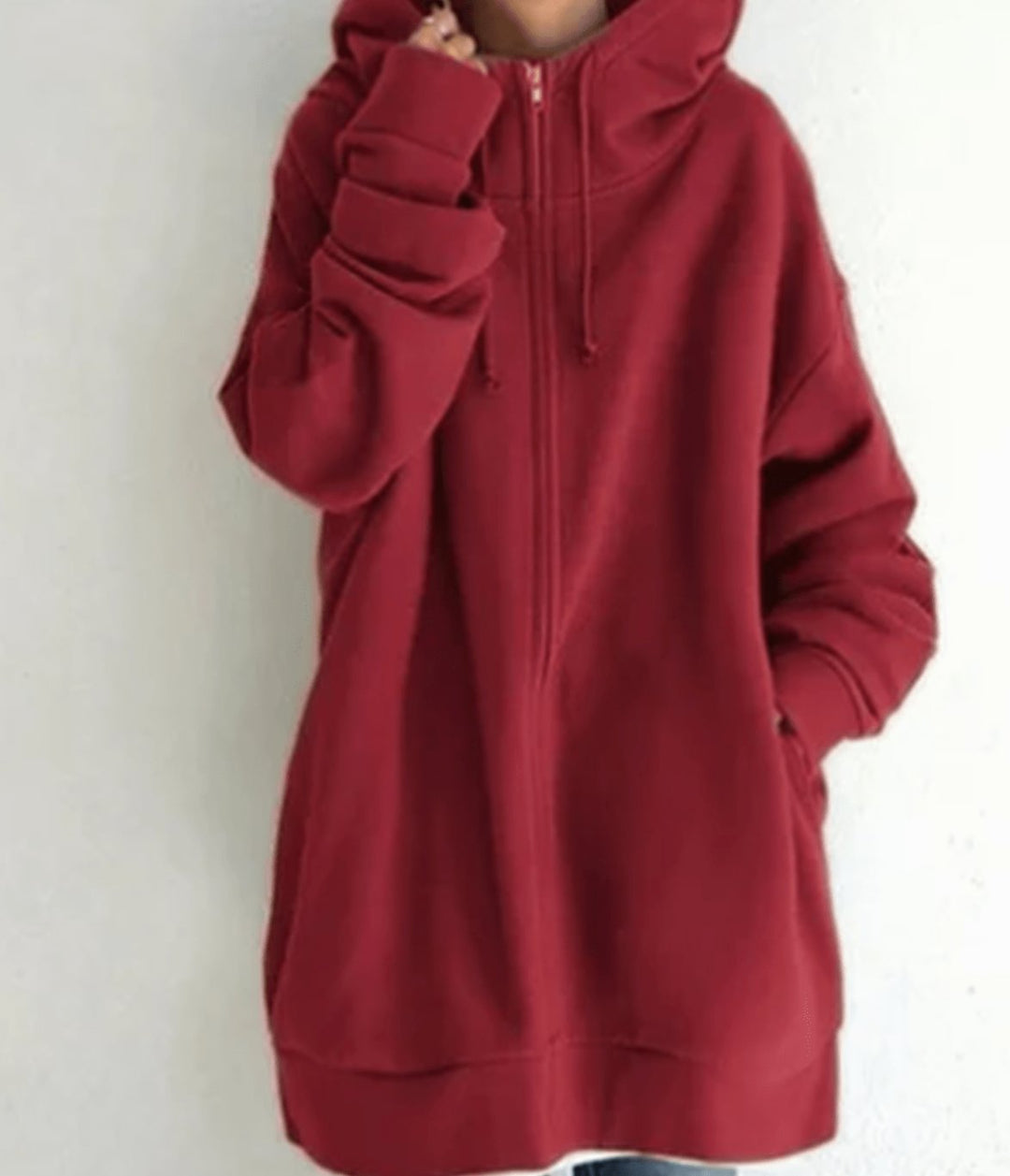 Women's Oversized Relaxed-Fit Full-Zip Hooded Sweatshirt - Red