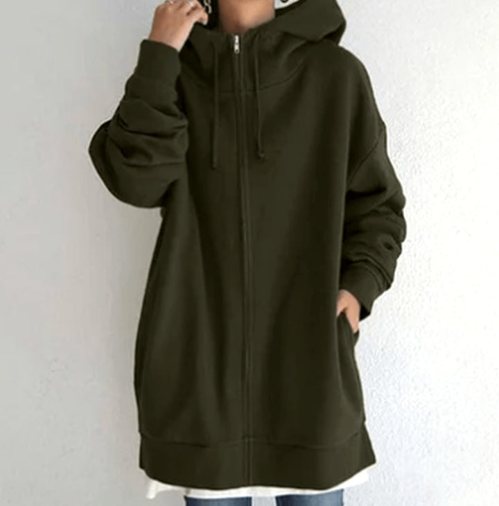 Women's Oversized Relaxed-Fit Full-Zip Hooded Sweatshirt - Army Green