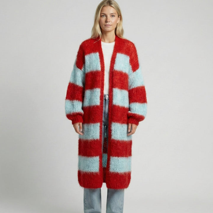 Women's Oversized Striped Long Open-Front Cardigan