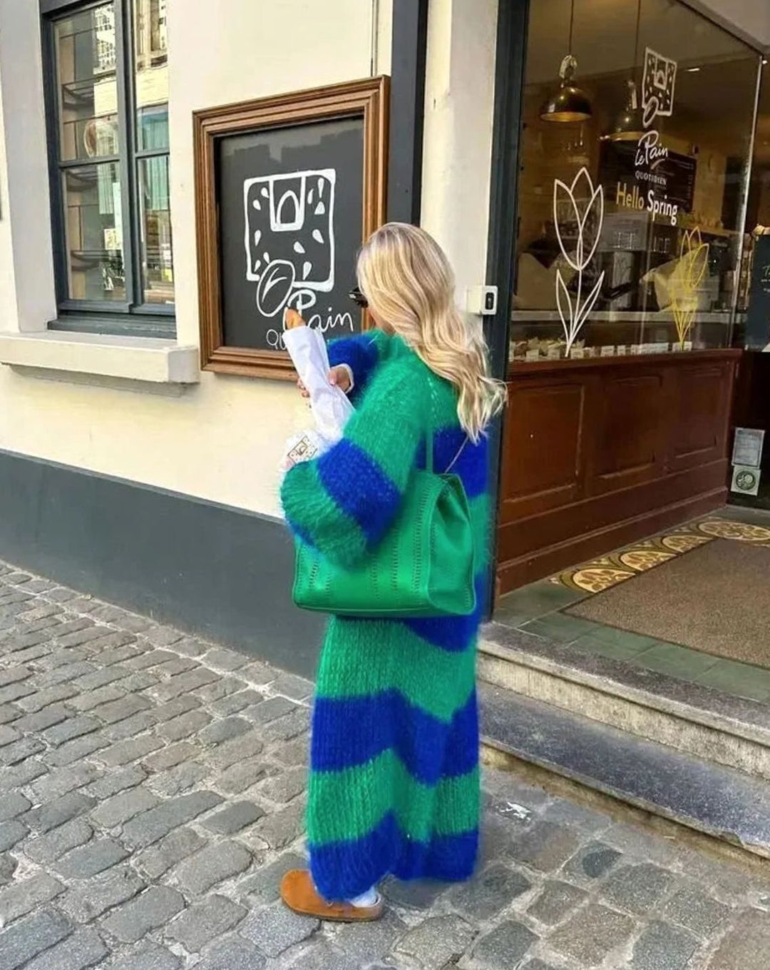 Women's Oversized Striped Long Open-Front Cardigan