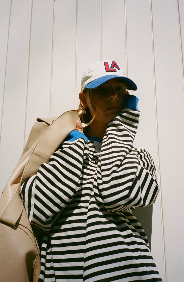 Women's Oversized Striped Long-Sleeve Pullover Sweater - Blue & Black
