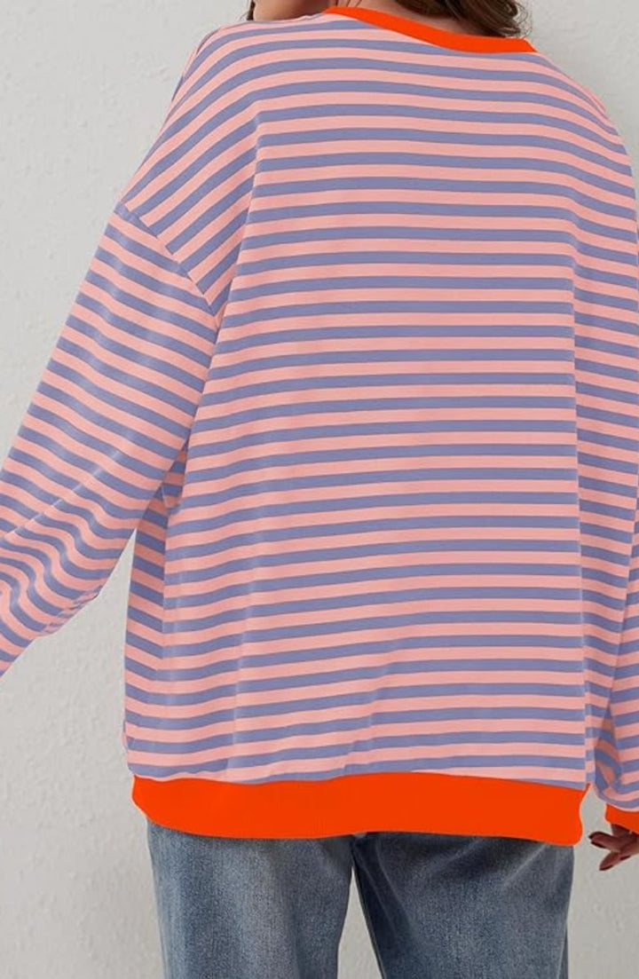 Women's Oversized Striped Long-Sleeve Pullover Sweater