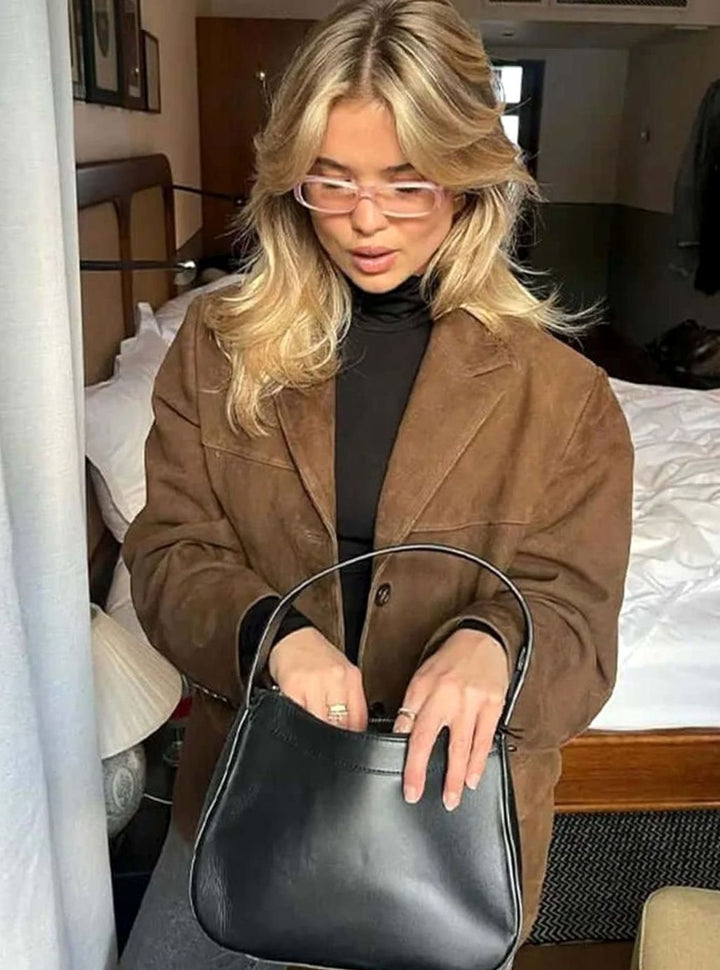 Women's Oversized Suede-Look Single-Button Blazer Jacket