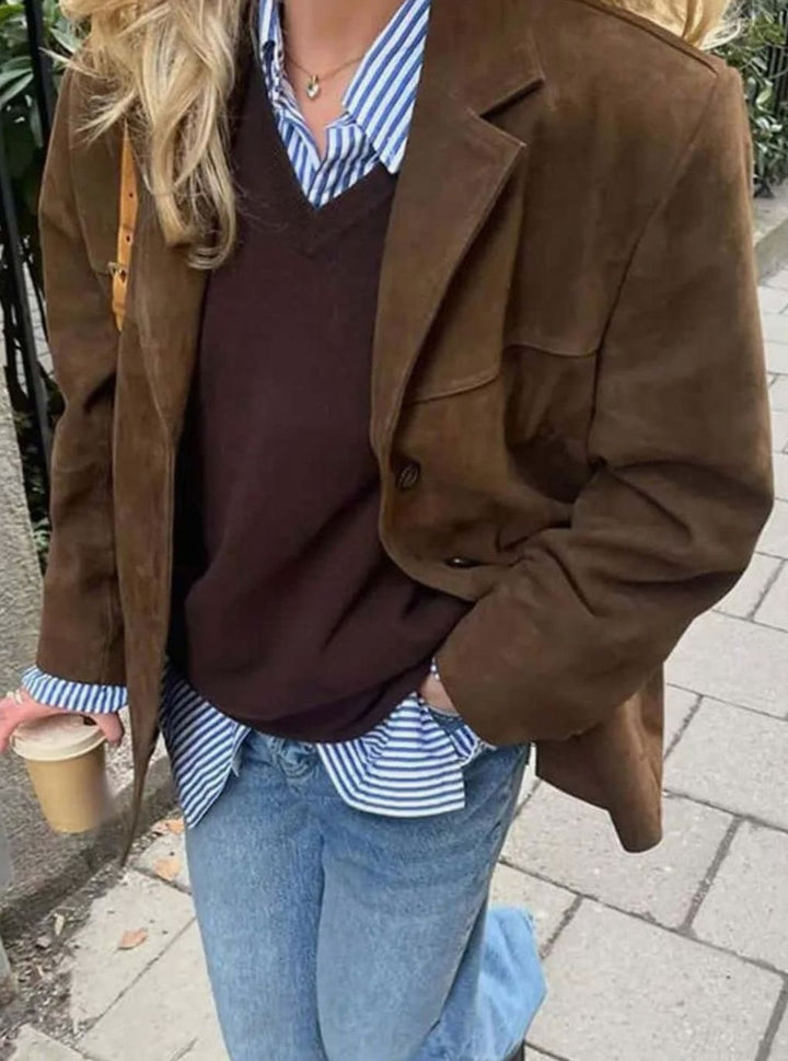 Women's Oversized Suede-Look Single-Button Blazer Jacket