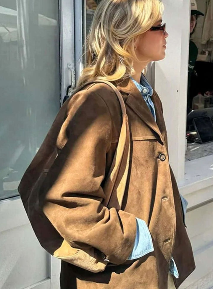 Women's Oversized Suede-Look Single-Button Blazer Jacket