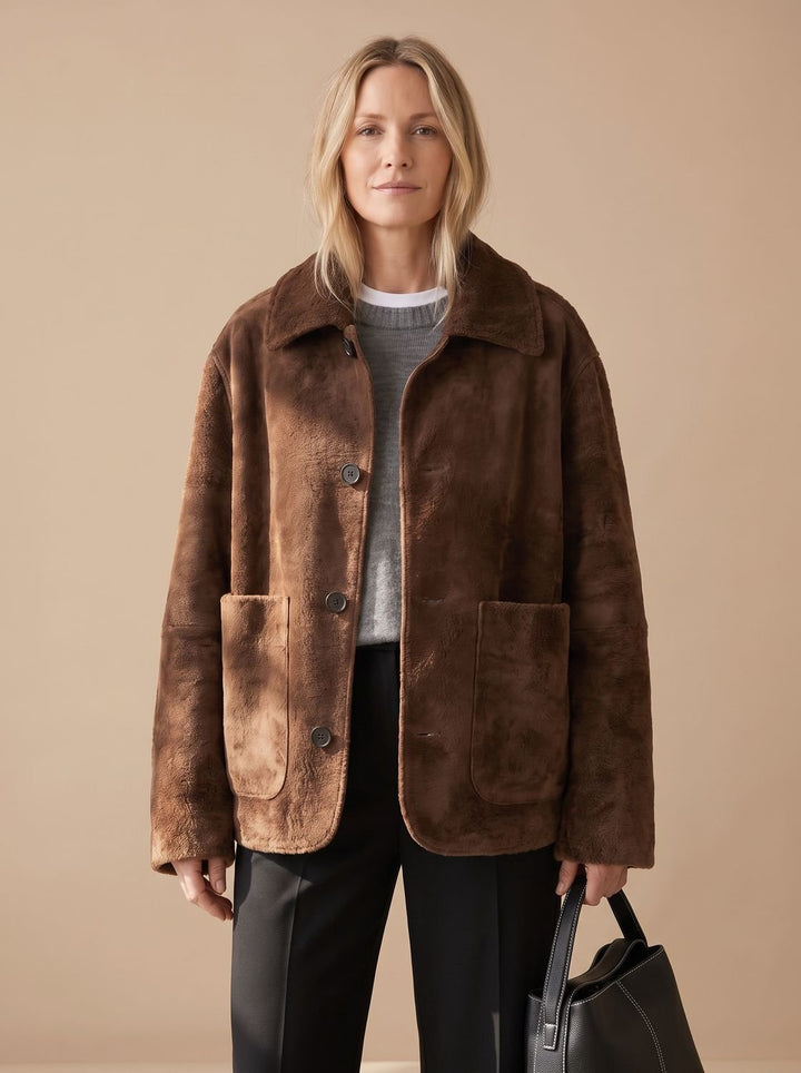 Women's Oversized Teddy Button-Front Patch Pocket Jacket