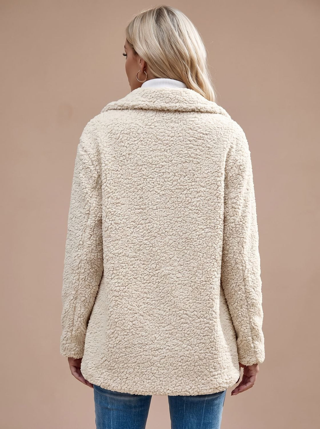 Women's Oversized Teddy Double-Breasted Notched-Lapel Jacket