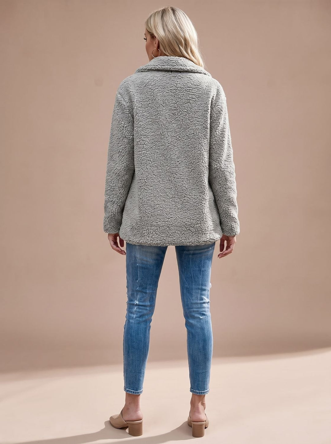 Women's Oversized Teddy Double-Breasted Notched-Lapel Jacket