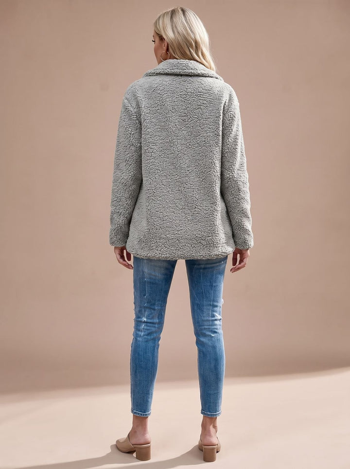 Women's Oversized Teddy Double-Breasted Notched-Lapel Jacket
