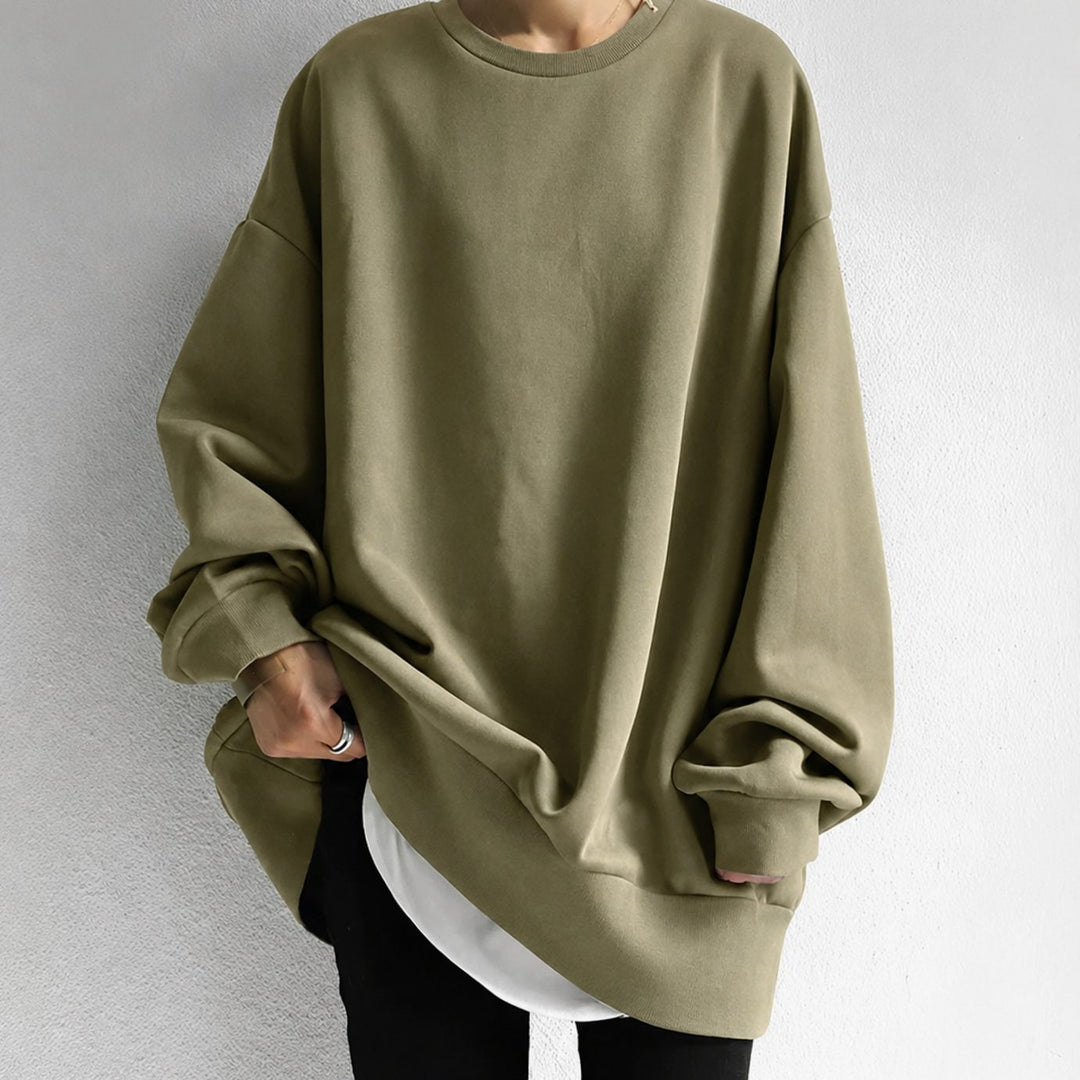 Women's Oversized Tunic Sweater Drop-Shoulder Crewneck Long Sleeve - Brown