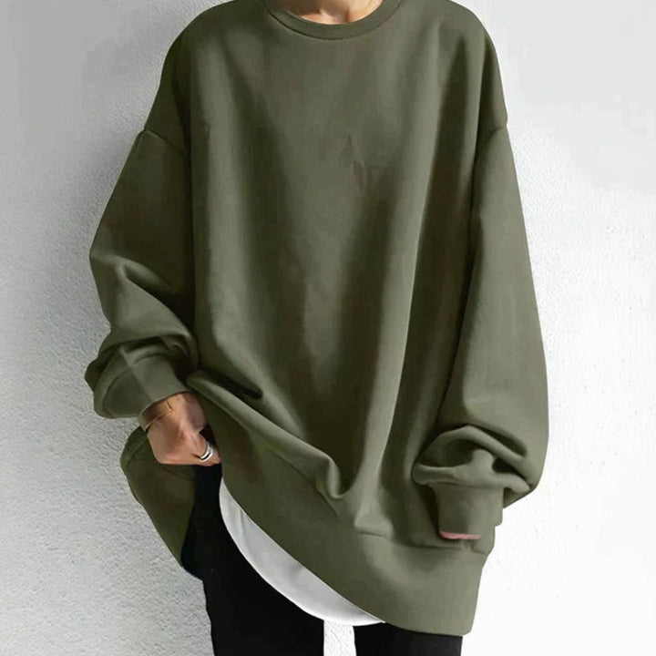 Women's Oversized Tunic Sweater Drop-Shoulder Crewneck Long Sleeve - Army Green