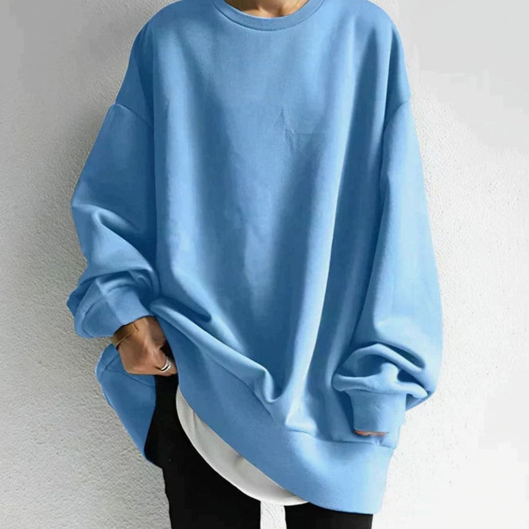 Women's Oversized Tunic Sweater Drop-Shoulder Crewneck Long Sleeve - Light Blue