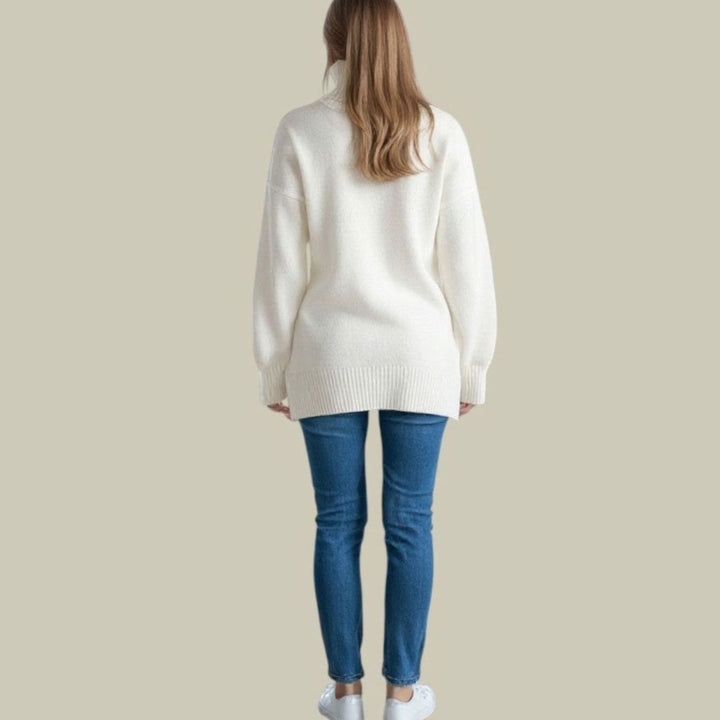 Women's Oversized Turtleneck Sweater Relaxed-Fit Longline Knit Pullover