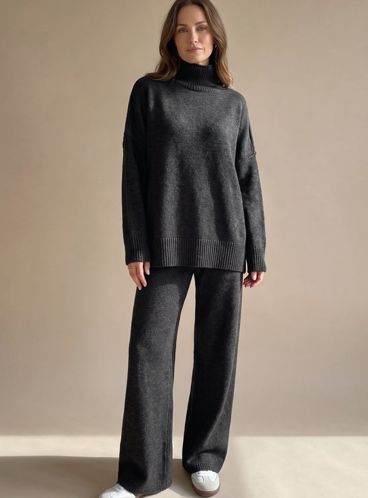 Women's Oversized Turtleneck Wide-Leg Knit Lounge Set
