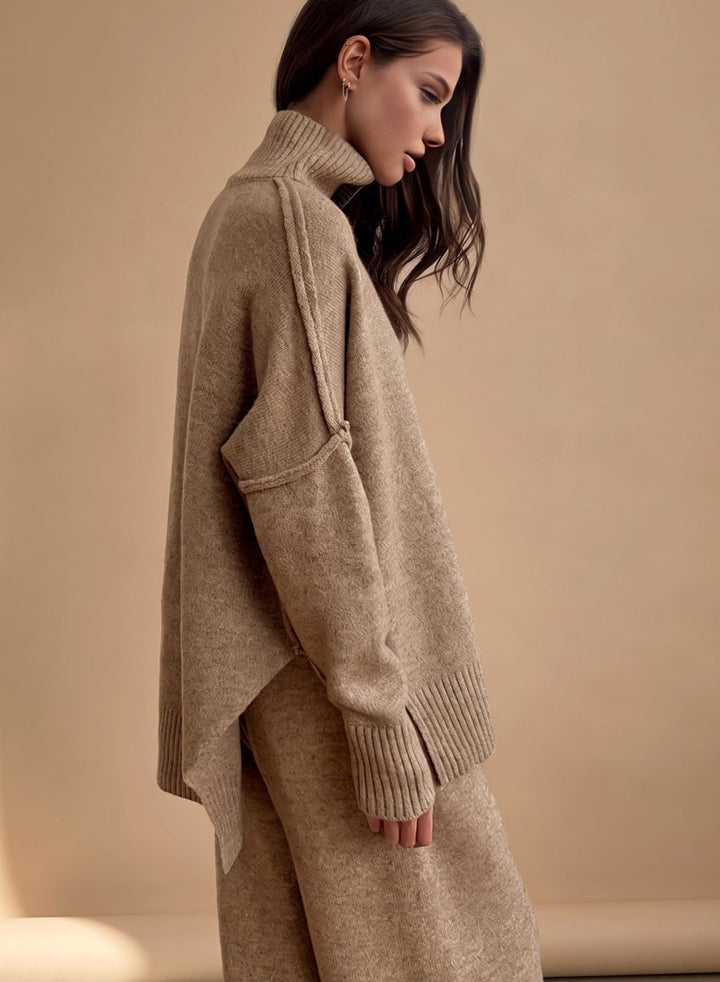 Women's Oversized Turtleneck Wide-Leg Knit Lounge Set