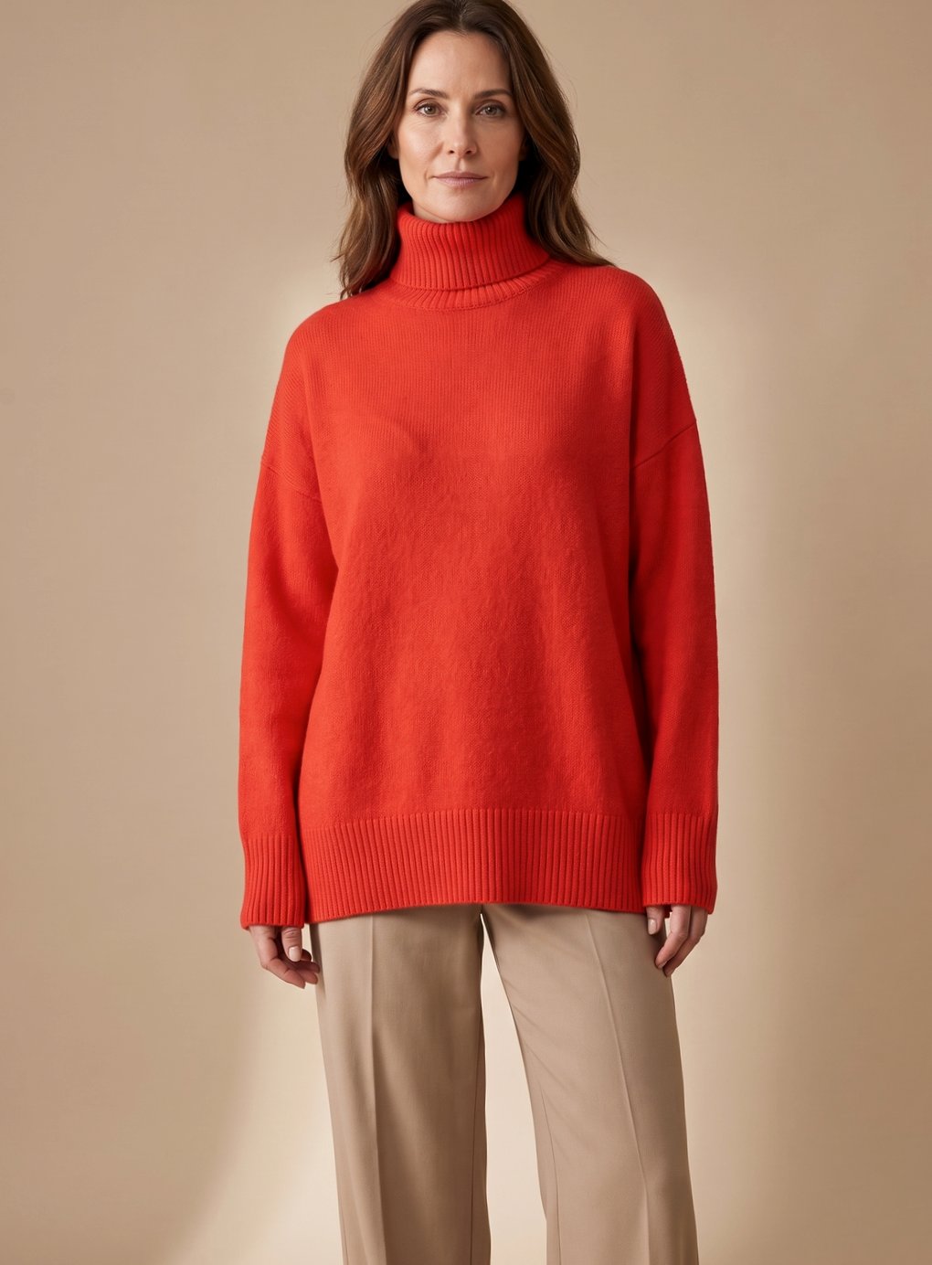 Women's Oversized Turtleneck Wide-Leg Knit Lounge Set - Red