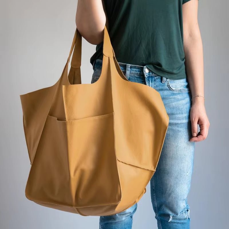 Women's Oversized Vegan Leather Magnetic Closure Tote Bag - Senf
