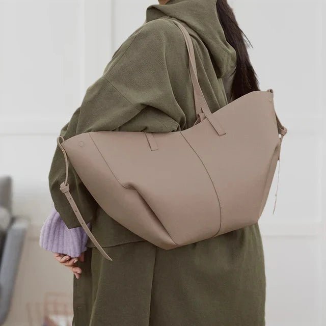 Women's Oversized Vintage PU Leather Shoulder Tote Bag - Grau