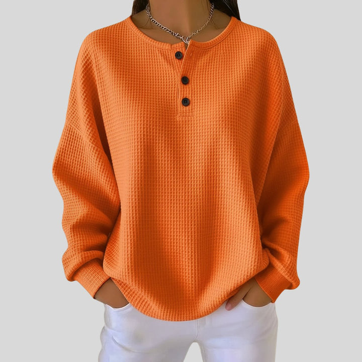 Women's Oversized Waffle Knit Sweater Henley Pullover Top