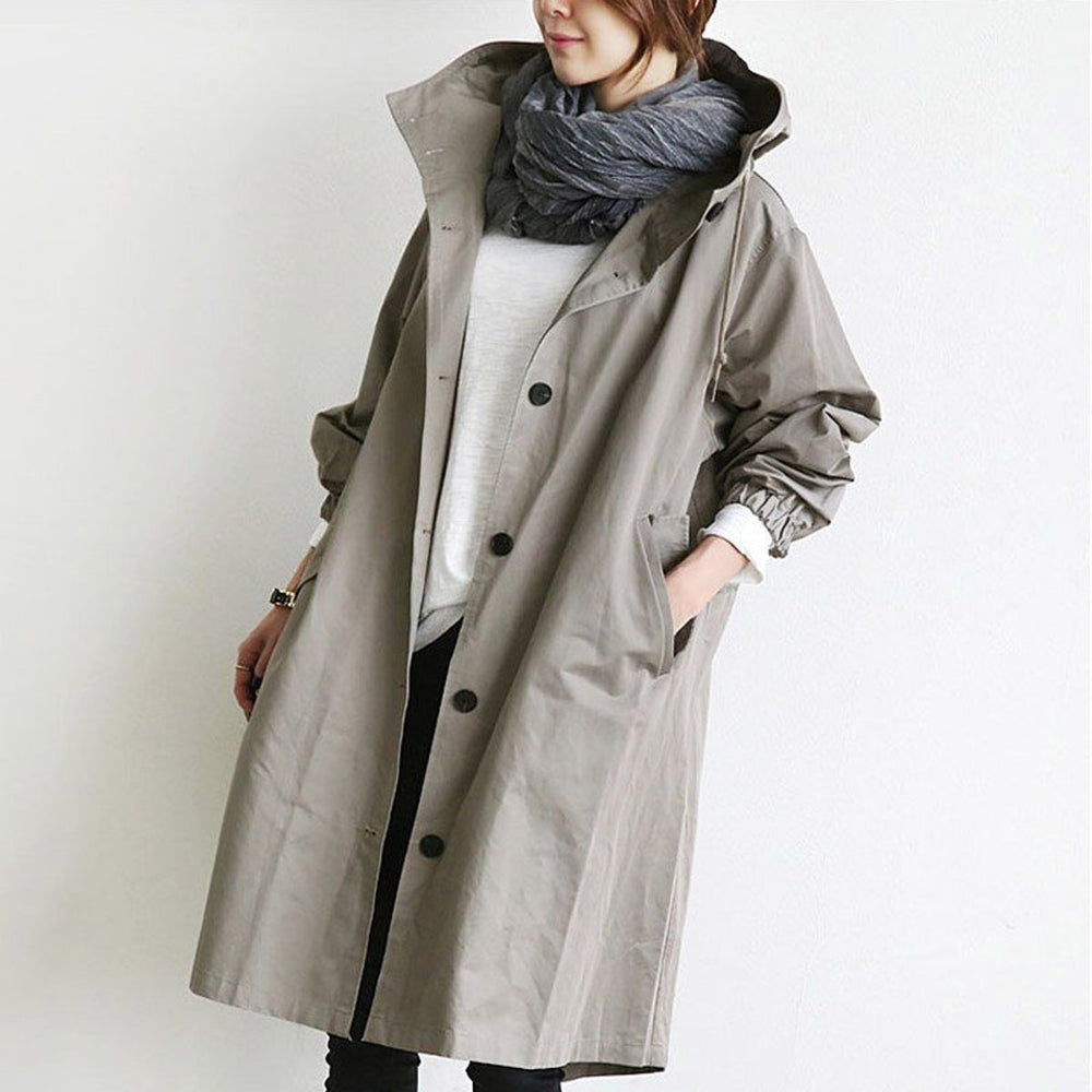 Women's Oversized Water-Resistant Button-Front Trench Coat - Gray