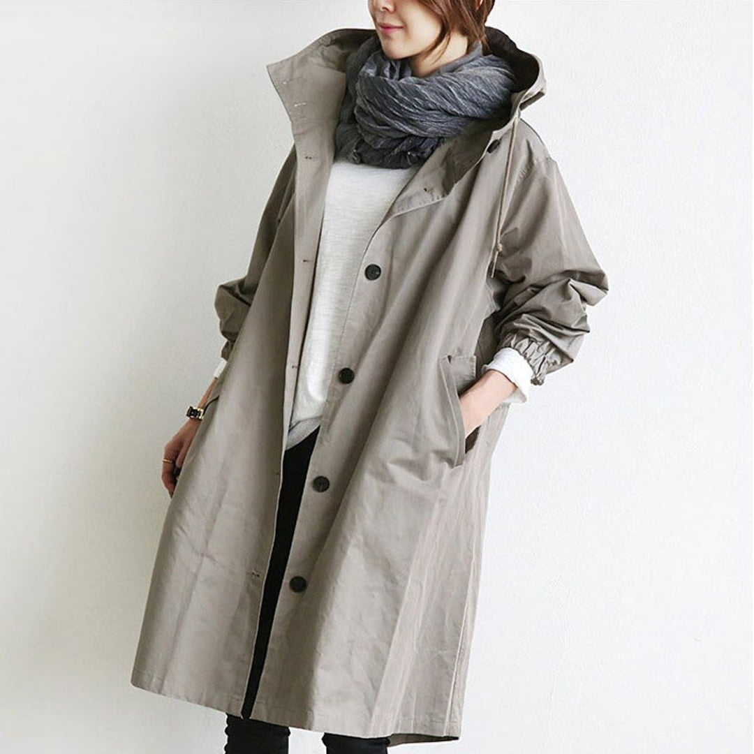 Women's Oversized Water-Resistant Button-Front Trench Coat - Gray