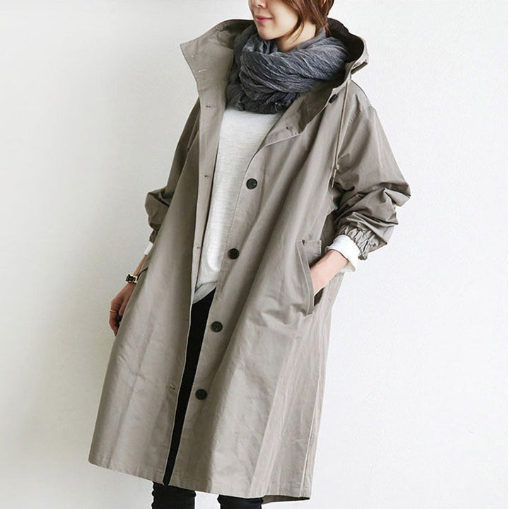 Women's Oversized Water-Resistant Button-Front Trench Coat - Gray