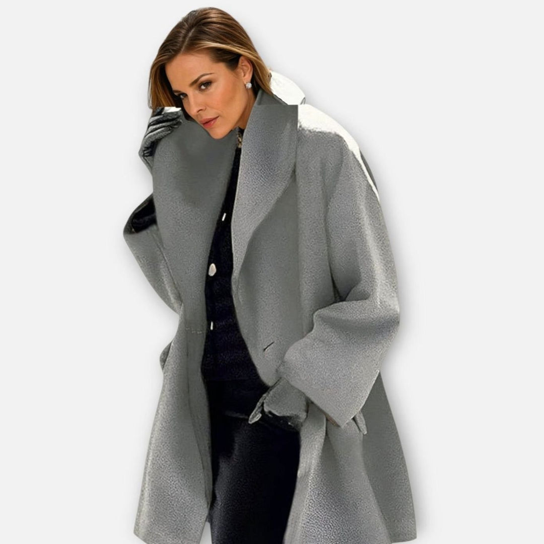 Women's Oversized Wide-Collar Longline Winter Coat - Gray