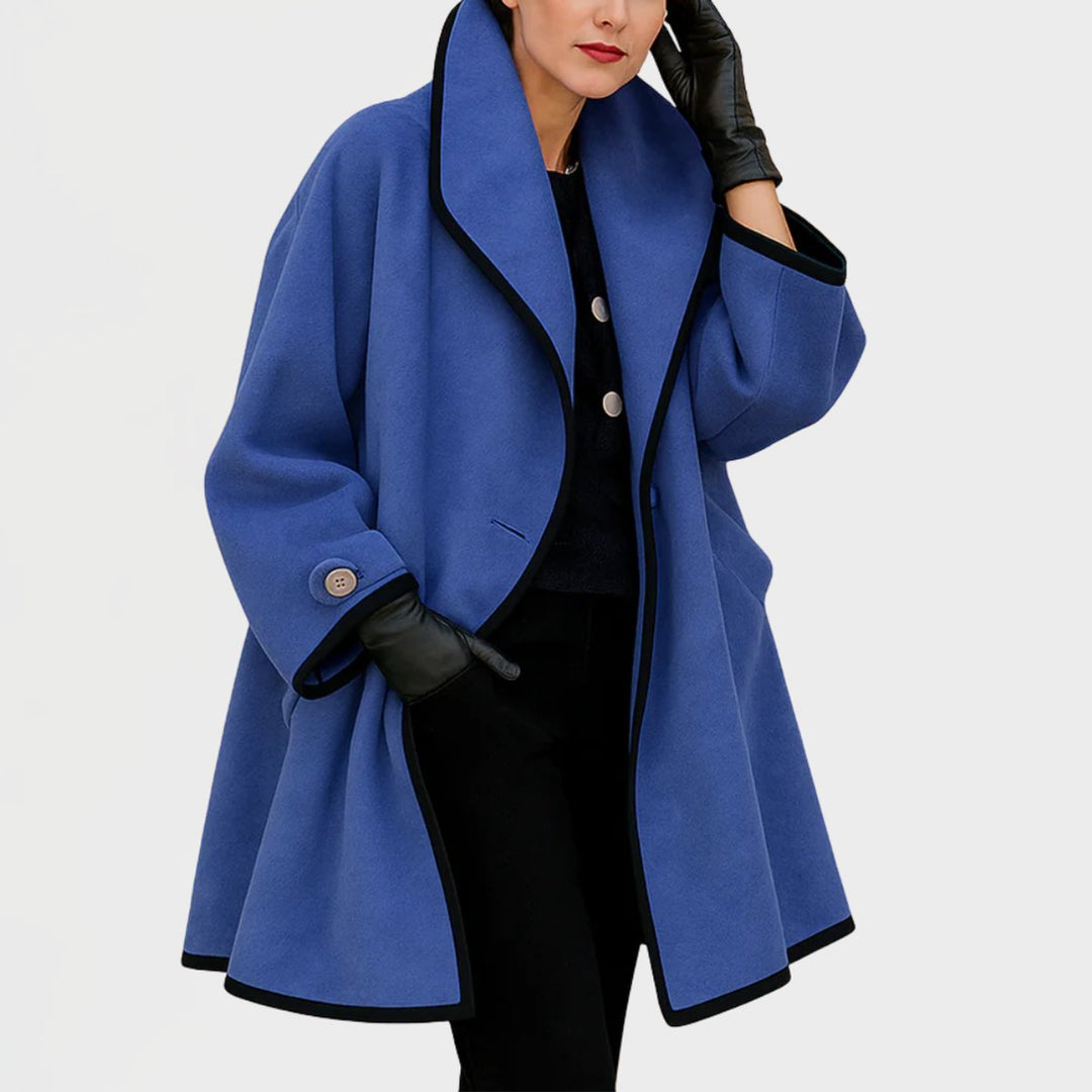 Women's Oversized Wool-Blend Contrast-Trim Coat - Blue