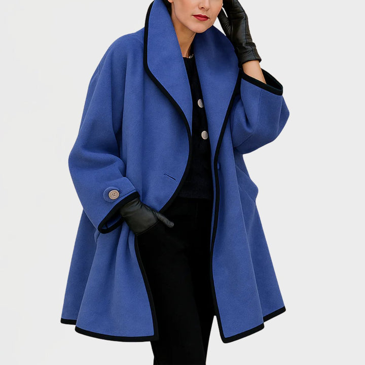 Women's Oversized Wool-Blend Contrast-Trim Coat - Blue