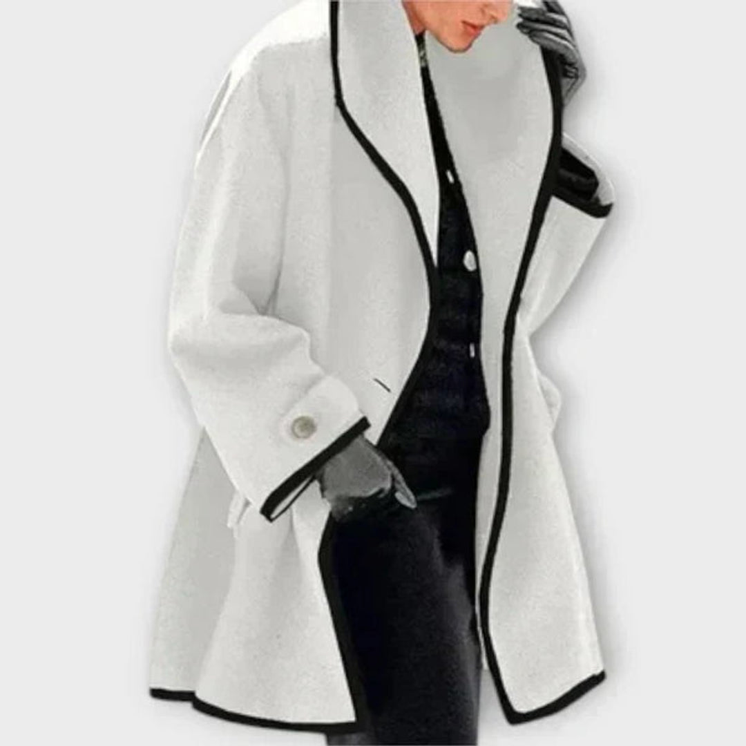 Women's Oversized Wool-Blend Contrast-Trim Coat - White