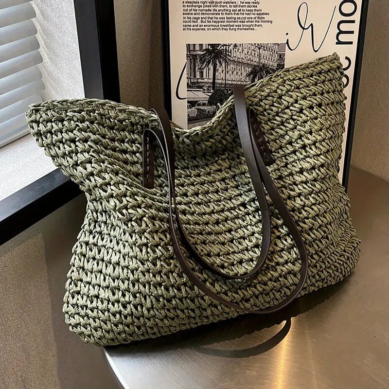 Women's Oversized Woven Straw Shoulder Tote Bag Bohemian Beach