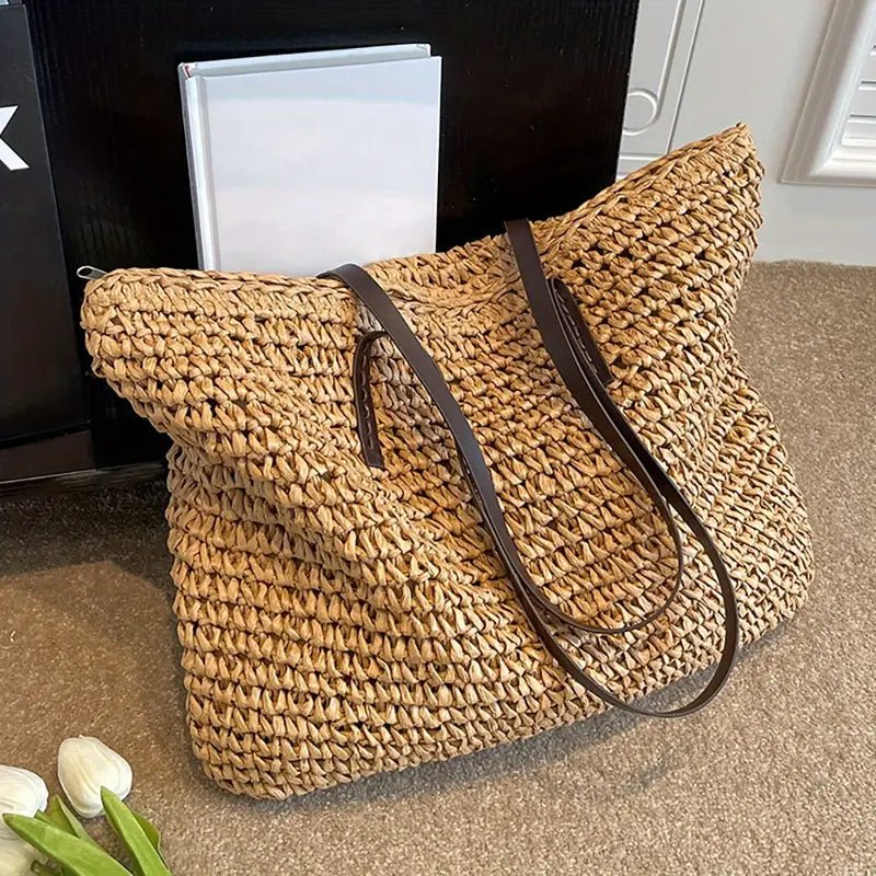 Women's Oversized Woven Straw Shoulder Tote Bag Bohemian Beach