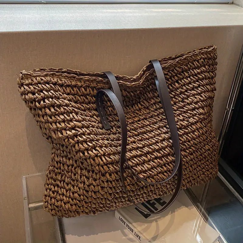 Women's Oversized Woven Straw Shoulder Tote Bag Bohemian Beach