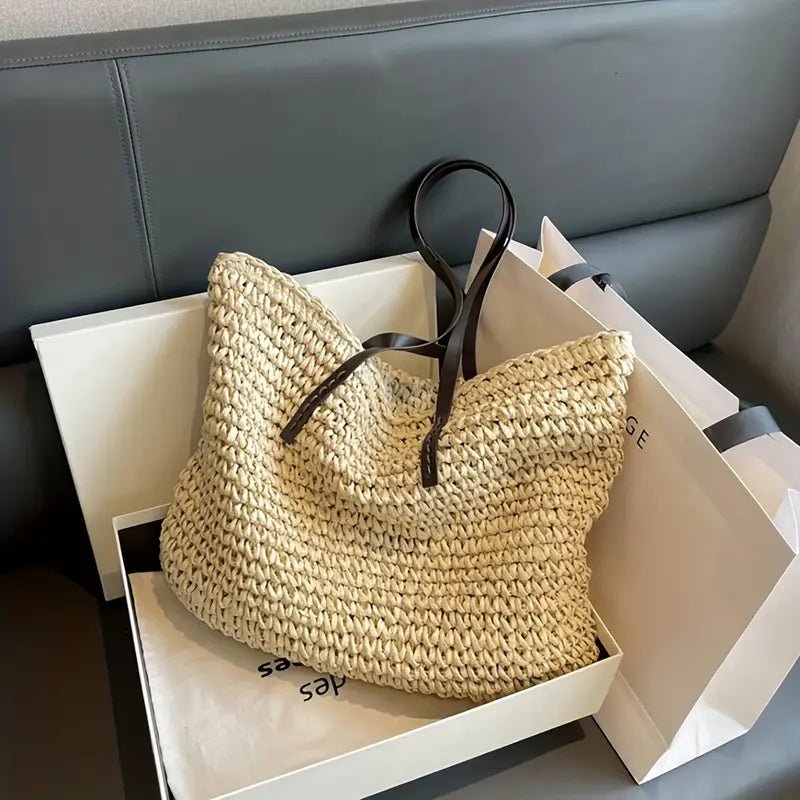 Women's Oversized Woven Straw Shoulder Tote Bag Bohemian Beach
