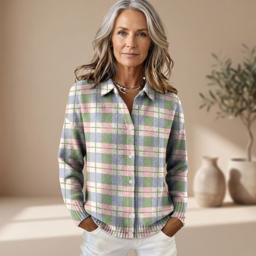 Women's Pastel Plaid Shacket Collared Button-Front Overshirt - Multicolor
