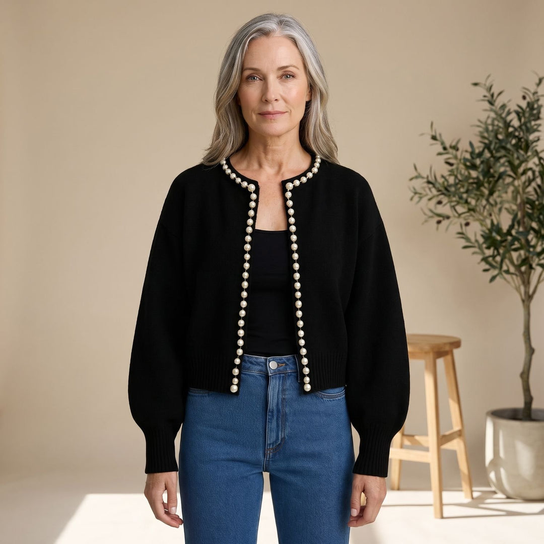 Women's Pearl-Trim Cropped Knit Cardigan