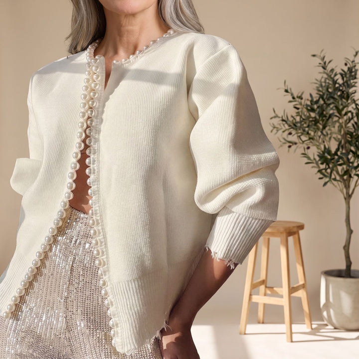 Women's Pearl-Trim Cropped Knit Cardigan