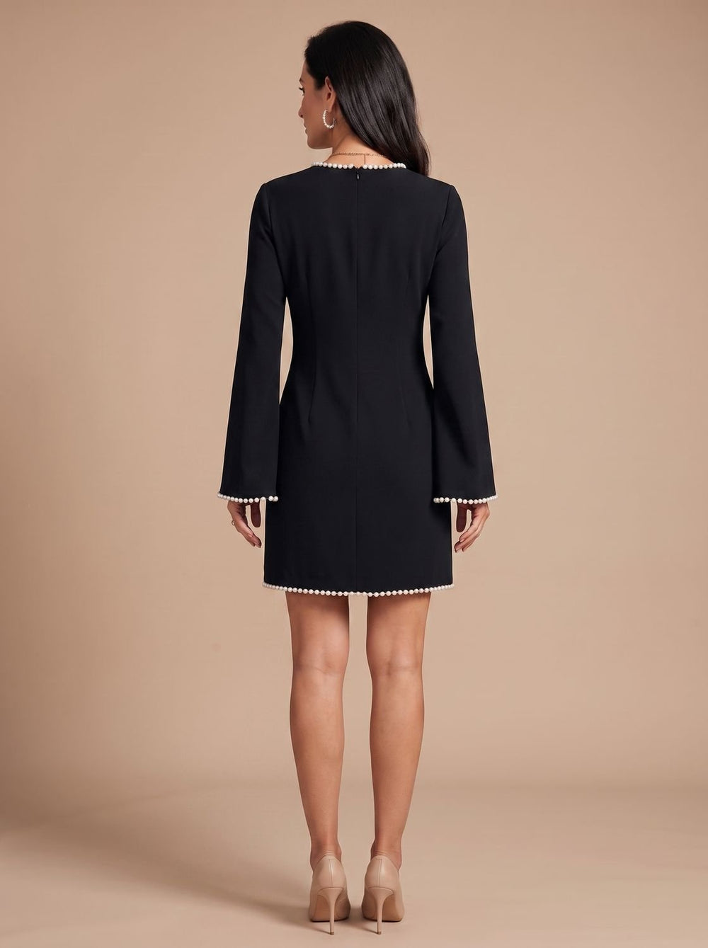 Women's Pearl-Trim Keyhole Long-Sleeve Mini Dress