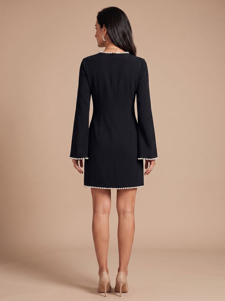 Women's Pearl-Trim Keyhole Long-Sleeve Mini Dress