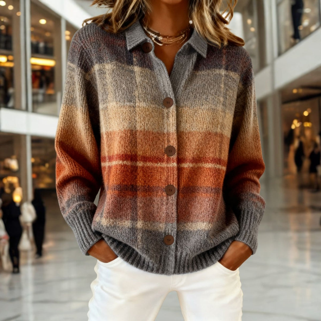 Women's Plaid Button-Down Knit Cardigan Sweater - Multicolor