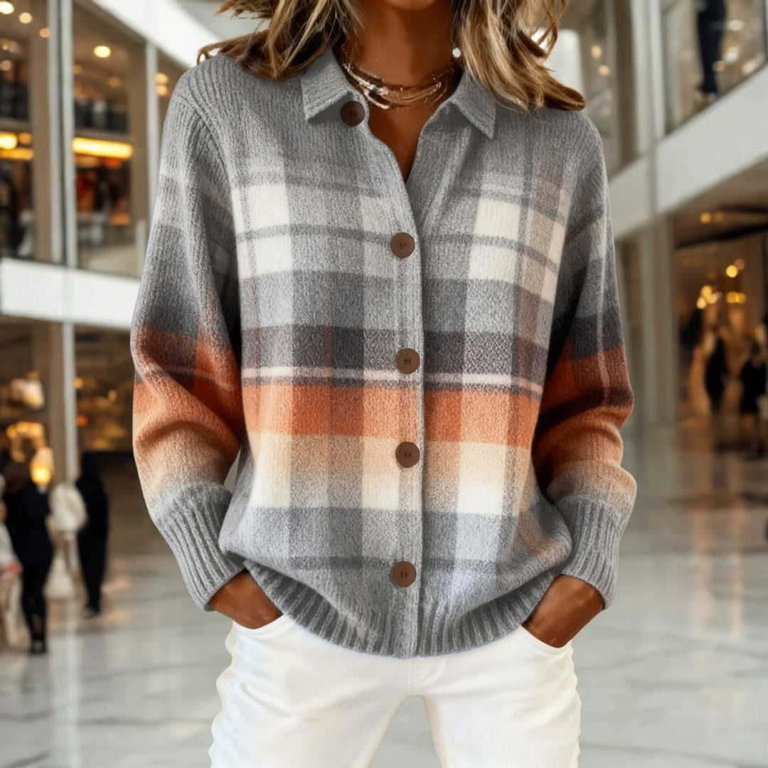 Women's Plaid Button-Front Knit Cardigan Sweater - Multicolor