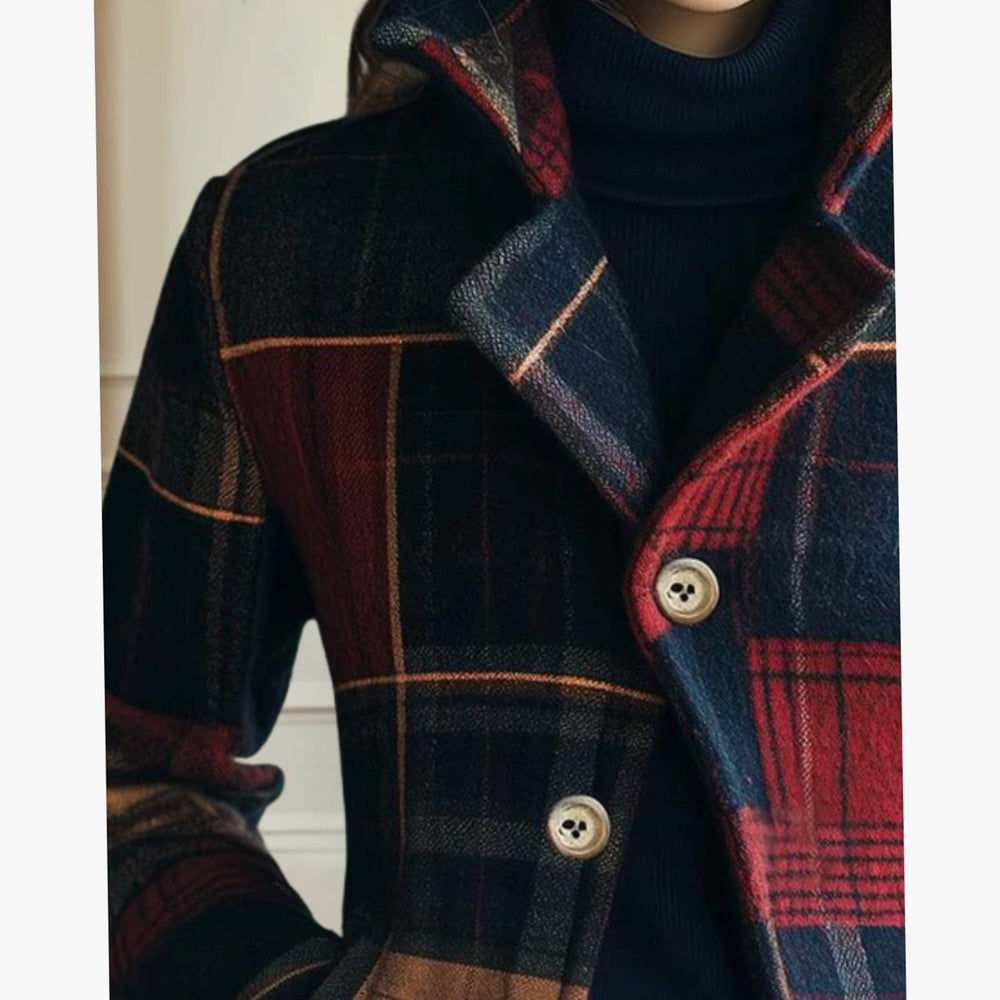 Women's Plaid Double-Button Cropped Winter Coat Jacket