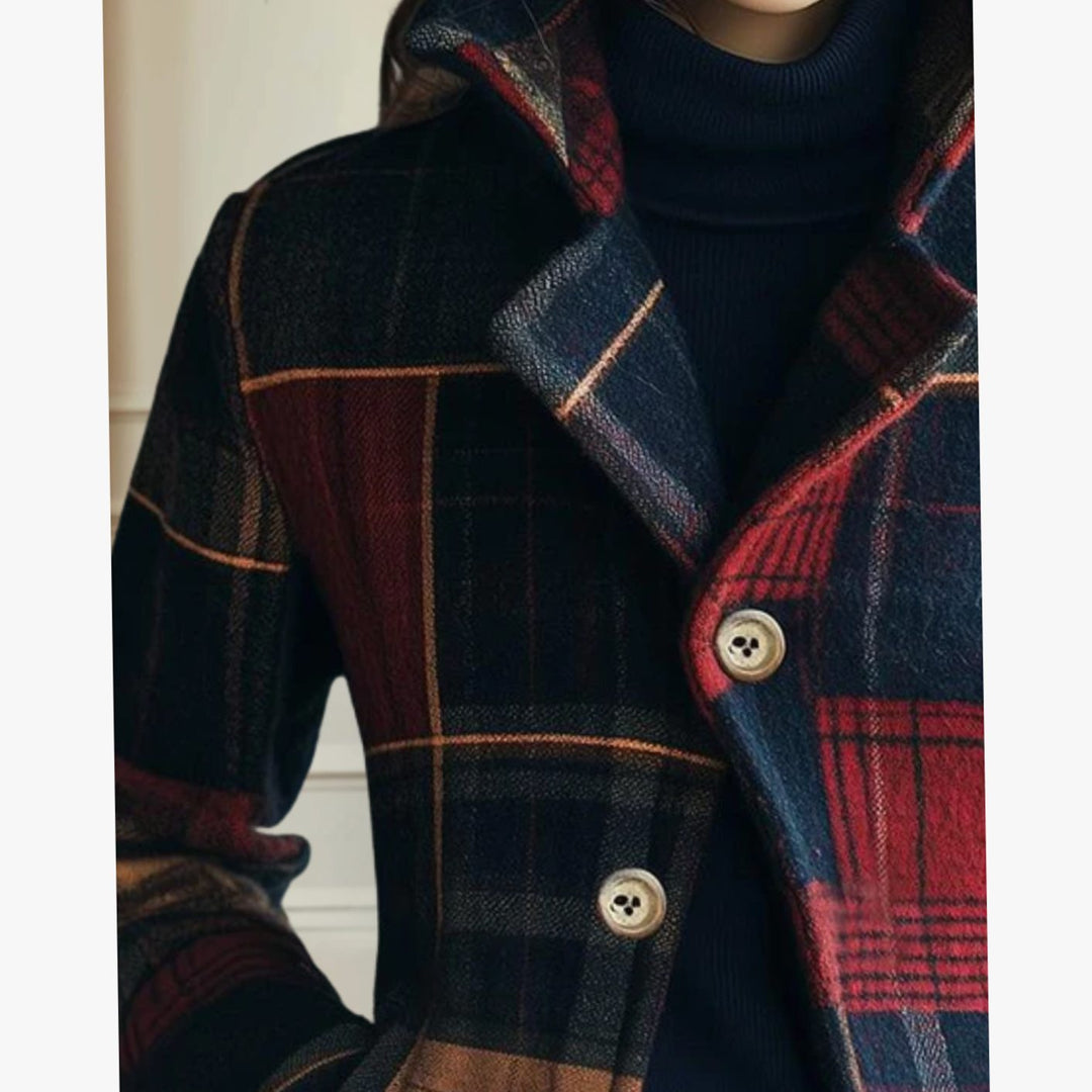 Women's Plaid Double-Button Cropped Winter Coat Jacket