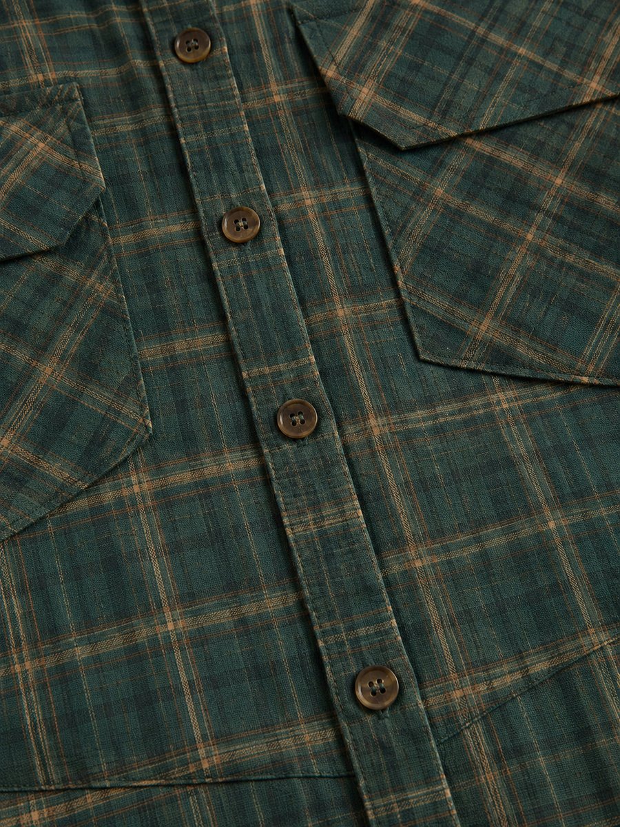 Women's Plaid Flannel Button-Down Formal Dresses Maxi Shirtdress