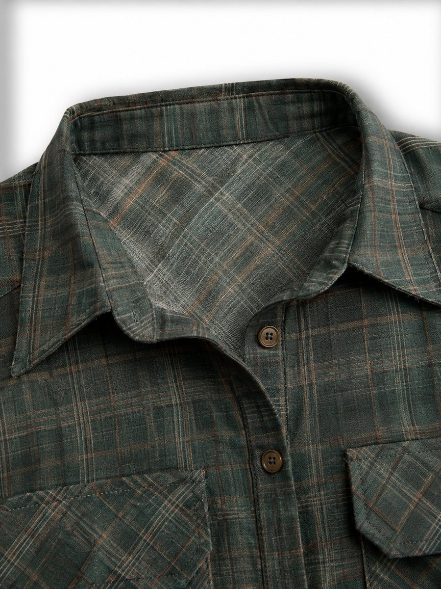 Women's Plaid Flannel Button-Down Formal Dresses Maxi Shirtdress