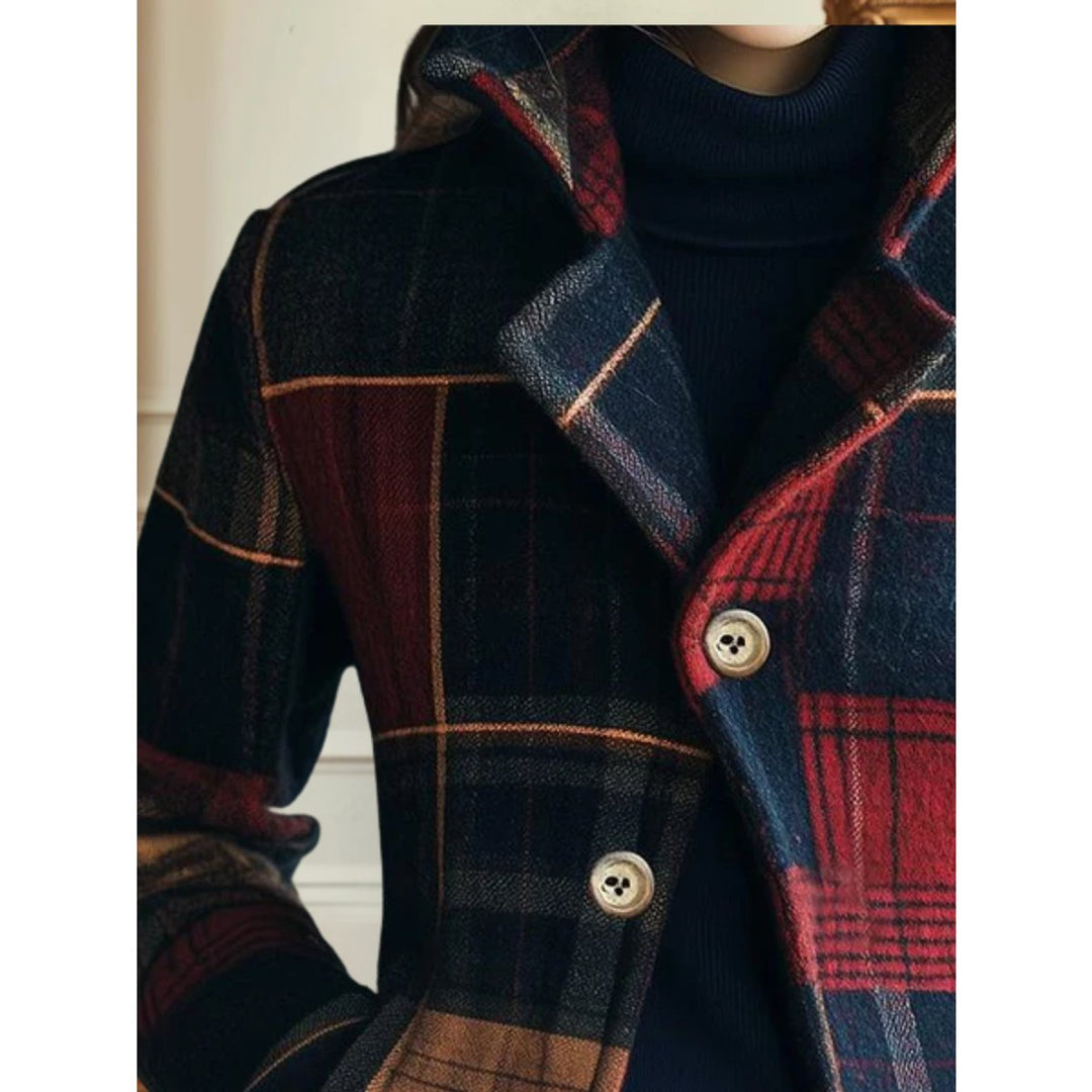 Women's Plaid Patchwork Single-Breasted Wool-Blend Jacket