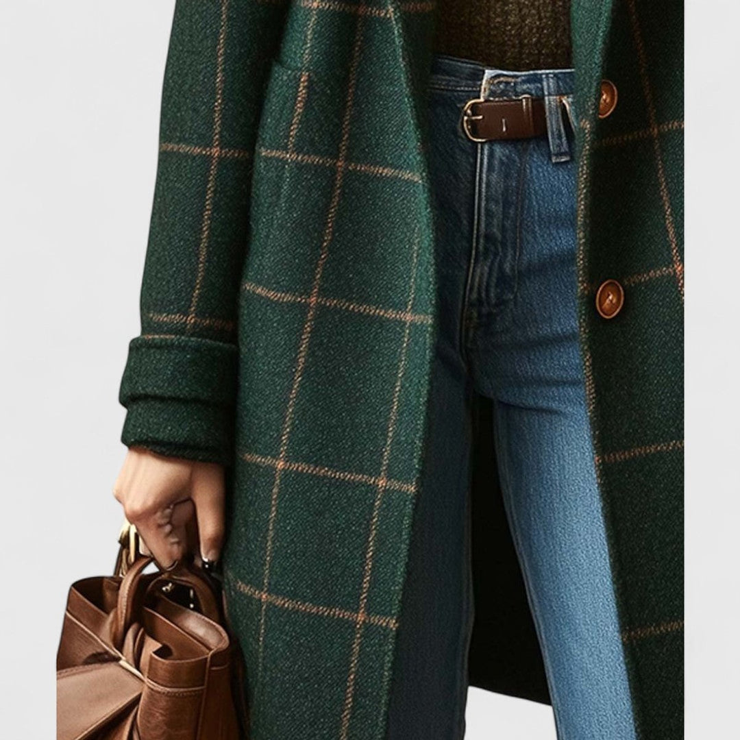 Women's Plaid Wool-Blend Longline Notch-Lapel Coat