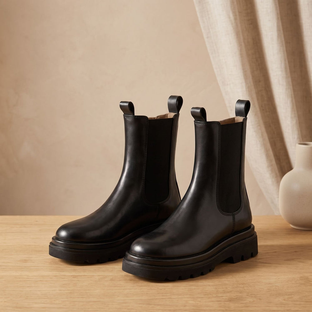 Women's Platform Chelsea Ankle Boots Chunky Lug Sole - Black